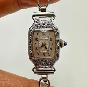Vintage Bulova Watch Women 14K White Gold Filled Case Art Deco Manual Wind 6" - Picture 1 of 12
