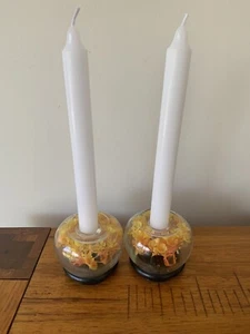 Vintage Retro Orange Floral Candle Holders ~ Made In Hong Kong X 2 - Picture 1 of 5