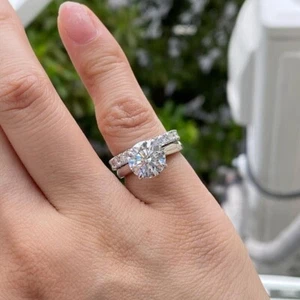 2.20CTW Round Cut Moissanite Bridal Set Matching Band Ring 14k White Gold Plated - Picture 1 of 7