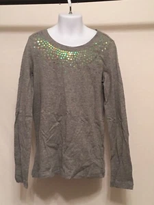 Faded Glory Niña Gris Manga Larga Camiseta Lentejuelas Embellecido Corpiño Talla 7-8 - Imagen 1 de 3