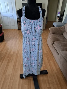 New XXL No Boundaries Jade Delight Blue Floral Maxi Hanky Hem Sundress Dress - Picture 1 of 5
