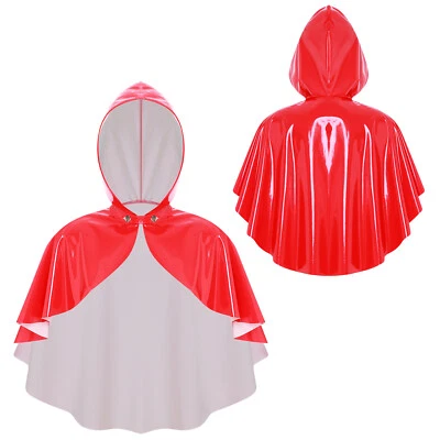 Mujeres Wet Look Cuero PU Capa con Capucha Halloween Juegos con disfraces Disfraz Capa Corta Foto 1 de 3