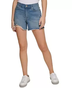 Calvin Klein Jeans Damen Hochhaus zerstörte Shorts blau B4HP - Bild 1 von 12