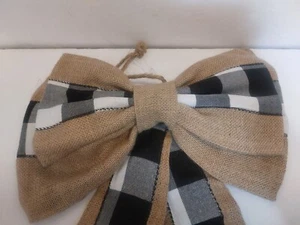 Buffalo Plaid Christmas Tree Topper White Black Burlap Bow - Picture 1 of 3