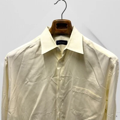 Canali Mens Dress Shirt Mens 41 / 16 L Ivory Offwhite Twill Solid  Cotton italy - Image 1 of 4