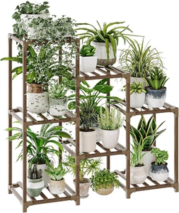 Plant Stand Indoor Plant Shelf Outdoor Wood Plant Rack for Multiple Plants 3 Tie - Picture 1 of 12
