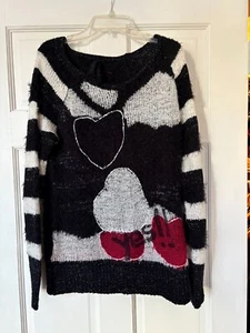 Very hip, black white and red fuzzy funky sweater - Desigual Size L - Picture 1 of 3