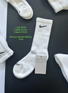 Nike Everyday Crew Cotton White Socks Kids Junior Children Boy Girl Small 2-5 - Picture 1 of 3