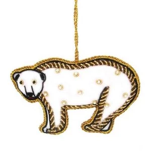 Polar Bear Velvet Ornament NWT Fair Trade Handmade in India Zardozi Embroidery - Picture 1 of 1