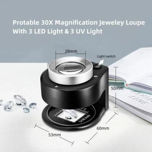 Lámpara de detección de dinero portátil 30x con lupa de aumento completa de metal negra escala Mea - Imagen 1 de 16