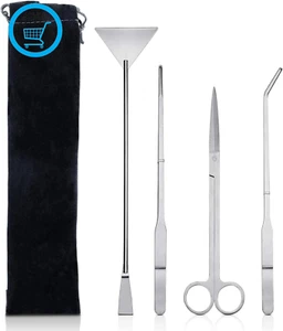 Aquarium Long Tweezers Spatula Tool Set,4 in 1 Anti-Rust Aquatic Plant Aquascap - Picture 1 of 12