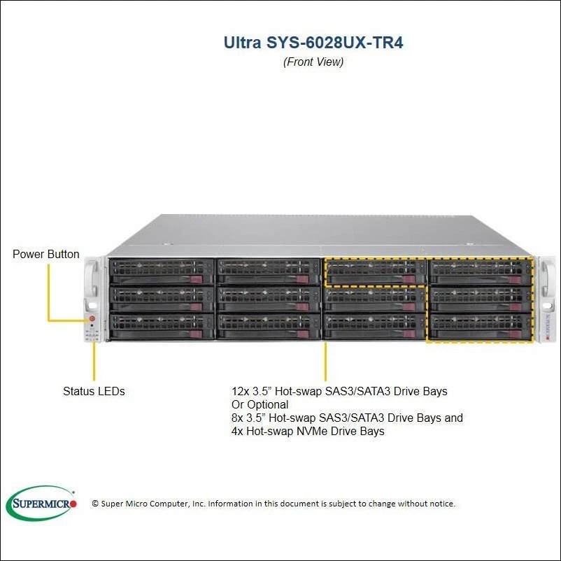 2U 12 Bay SuperMicro RAID Server SYS-6028UX-TR4 2x Xeon 12 Cores 128G RAM 6x PCI - Image 1 of 4