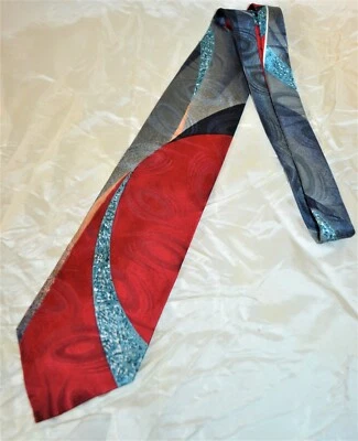 Corbata vintage Andre Valentino para hombre, gris granate, beige azul poliéster, 4" de ancho Foto 1 de 4