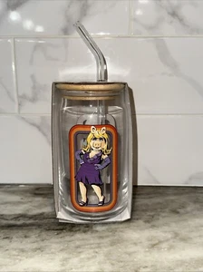 Disney' Muppets MISS PIGGY 16 oz Glass Tumbler with Bamboo Lid & Glass Straw NEW - Picture 1 of 8
