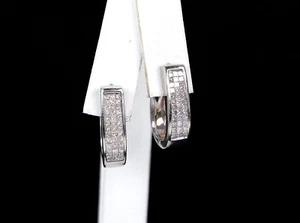 $4750 JK 14K White Gold 3 Row Invisible Set Princess Cut Diamond U Hoop Earrings - Picture 1 of 9