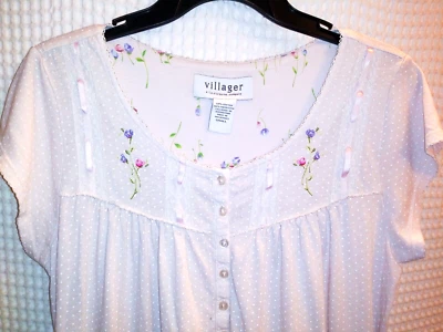 Villager Liz Claiborne бледно-розовый горошек ленты кружева Midi ночная рубашка Sz маленький - Изображение 1 из 4