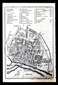 1883 Geotopographische Karte von Pavia Stadt und Umgebung (A/R).Wagner & Debes.Baedeker - Bild 1 von 2