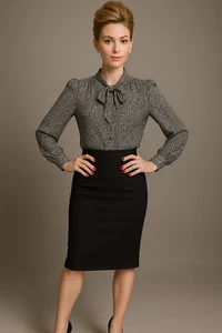 Eva Mendes Chiffonbluse Leopard gepunktet grau Boe zum Binden Größe XL - Bild 1 von 4