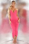 Oh Polly Take Me Down Hot Pink Diamante Ruched Midaxi Dress Size 8