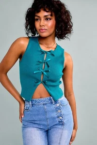 Satin Bow Cutout Knit Tank Top - Le Lis - Picture 1 of 52