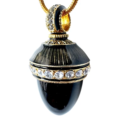 Black Onyx Sterling Faberge Egg Pendant Crystals Guilloché Enamel Gold-plate - Image 1 of 4