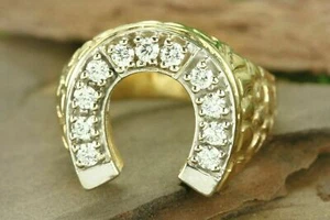 2 Ct Simulated Diamond Men's Horseshoe Engagement Ring In 14K Yellow Gold Finish - Picture 1 of 9