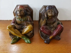 Mid 20th Century Italian ANRI Polychrome Carving Minstrel Figural Wall Brackets - Picture 1 of 6