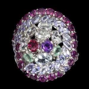 Anello In Argento Sterling 925 Con Gemma Acquamarina Granato Tanzanite Misura 10 - Foto 1 di 13