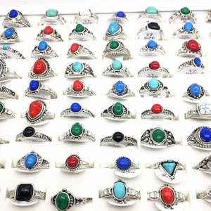 Großhandel 100stk. Damen Retro Stein Ringe Silber Bohemien Stil Mode Schmuck - Bild 1 von 8