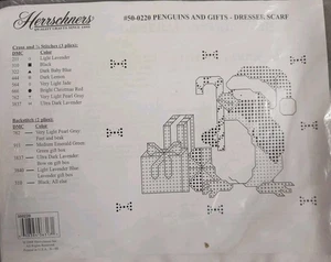 Penguins and Gifts Dresser Scarf 4 Printed Cross Stitch Herrschners B34 50-0220 - Picture 1 of 4