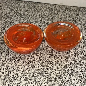 Kosta Boda Anna Ehrner Atoll Art Glass Tealight Holder Orange Sweden - Picture 1 of 9