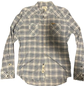 DIESEL Shirt Mens Medium Blue Plaid Pearl Snap Buttons Chest Pockets Snap Cuffs - Picture 1 of 10