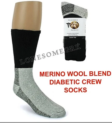 4 Pairs Mens Diabetic Top Stretch Merino Wool Blend Soles Thermal Crew Socks - Image 1 of 4