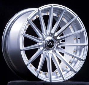 JNC Wheels Rim JNC042 Silver Machined Face Gold Rivets 18x8.5 5x112 ET35 66.66CB - Picture 1 of 4