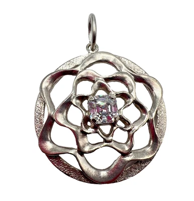 Elegante ciondolo floreale vintage in argento sterling 925 con zirconi 7,90 g - Immagine 1 di 4