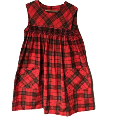 Vestido a Cuadros Rojo Calado De Colección Para Niños Niñas Sin Mangas Hecho a Mano Foto 1 de 4