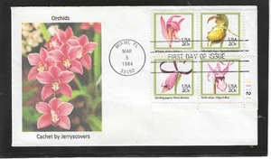 ORCHIDS SE-TENANT PLATE BLOCK FDC 1984 MIAMI, FLORIDA JERRY'S COVERS ONLY 1 MADE - Picture 1 of 1