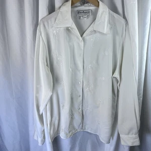 Patchington Shirt Womens Off White Button Up Long Sleeve Floral Embroidery Sz 14 - Picture 1 of 13