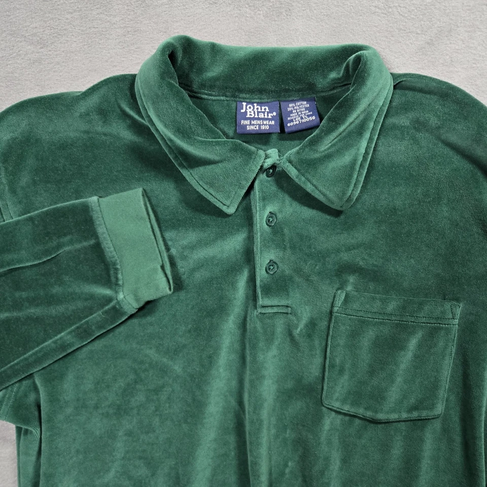 Винтажная бархатная велюровая рубашка 1970-х John Blair - мужской размер большой высокий - зеленый  - Изображение 1 из 4