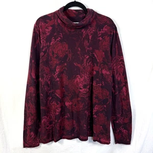 Coldwater Creek Sweater Sz XXL Maroon Floral Rabbit Hair Lightweight Turtleneck - Picture 1 of 7