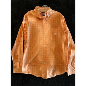 CHAPS Men's Orange and White Gingham Check Long Sleeve Button-Down Shirt - Picture 1 of 8