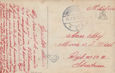 NETHERLANDS WW1 MILITARY PICTURE POST CARD PPC 1916 CANCELLED ROMANTIC MILITAIRE - Image 1 of 2