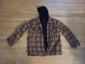 Berkley Jensen Herren L Jacke Kapuze Stepp Flanell orange braun kariert Full Zip - Bild 1 von 5