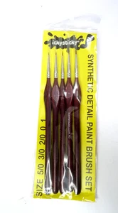 IckySticky synthetic hobby detail paint round tip brush Set 5/0, 3/0, 2/0, 0, 1 - Picture 1 of 3