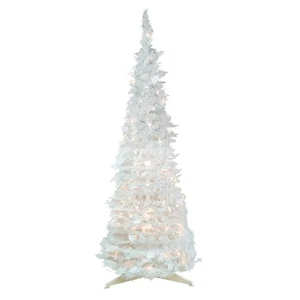Northlight 4' White Tinsel Pop-Up Artificial Christmas Tree, Clear Lights - Picture 1 of 5