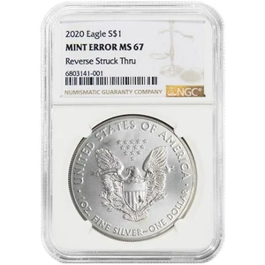 2020 $1 American Silver Eagle NGC MS67 Mint Error Reverse Struck Thru - Picture 1 of 3