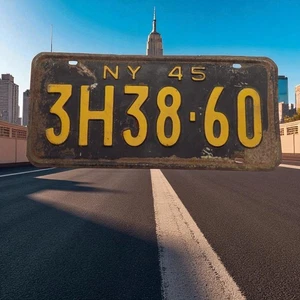 New York License Plate Tag # 3H38-60 1945 Black/Yellow Good Cond. Minor Rust - Picture 1 of 1