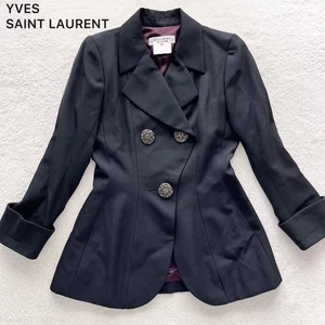 Yves Saint Laurent Rive Gauche Black Wool Jacket Crystal Button 34 From Japan - Picture 1 of 9