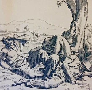 BOSSERT Otto Richard (23.4.1874-14.1.1919) Leipzig 1918 Kupferstich MITTAG - Bild 1 von 4