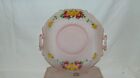 Pink Glass Candy Dish With Handles With Red And Yellow Flowers Hand Painted